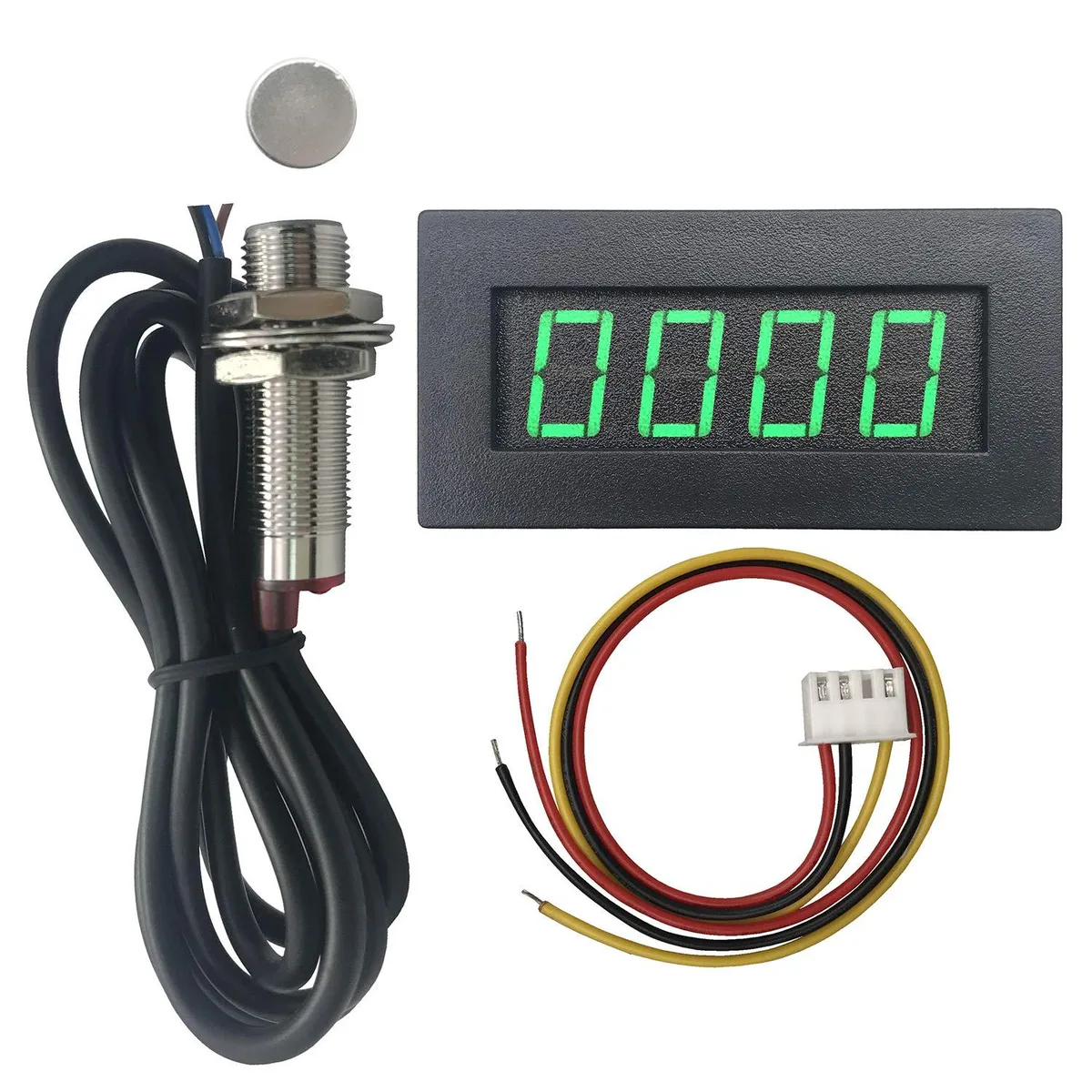 Digital green LED tachometer with Hall proximity sensor