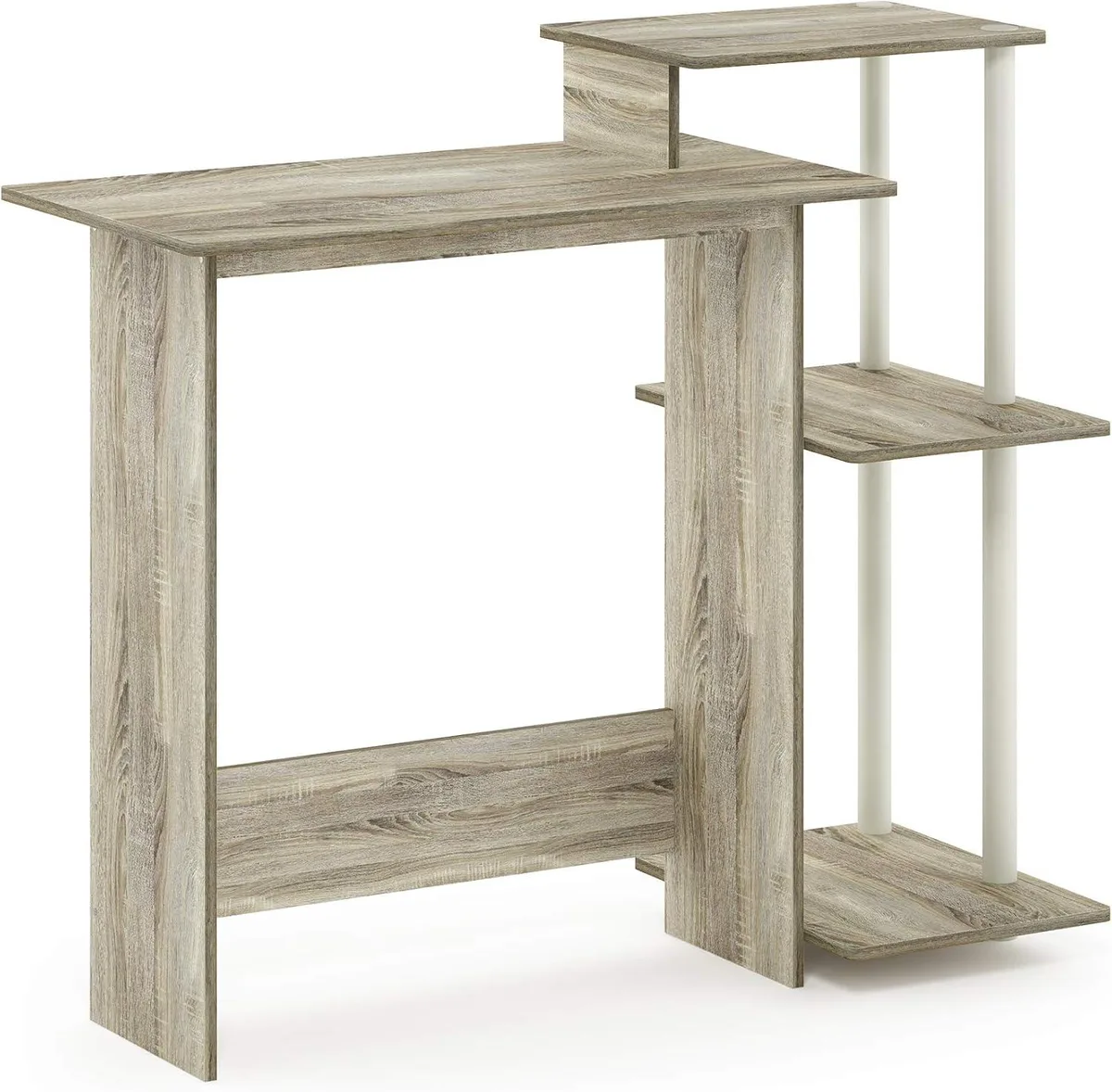 PISKEKAT PISKEKAT Computer Desk with Square Shelves Sonoma Oak/White 39.6x15.5x33.6in — product photo
