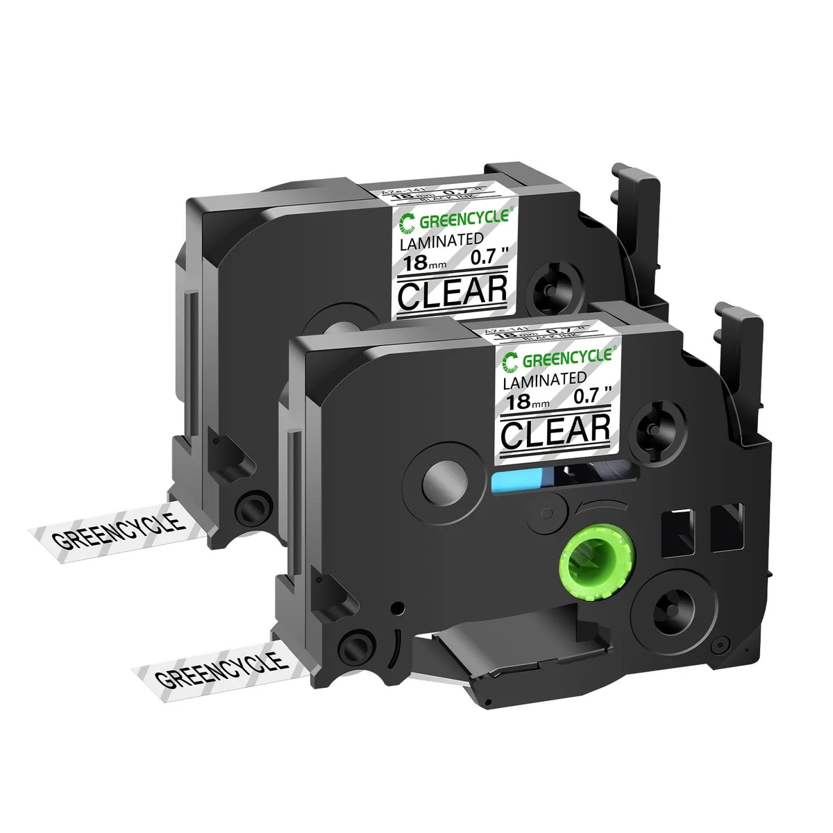 GREENCYCLE GREENCYCLE TZe-141 18mm Black on Clear Laminated Tape 2 Pack — product photo