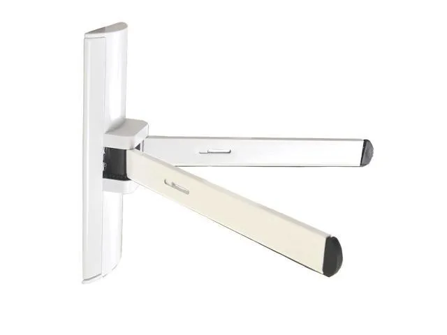 White steel wall-mount shelf with adjustable width and depth range 8.9 to 12.8 inches