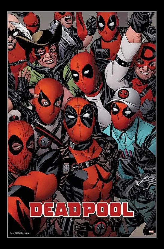 Poster print 22 x 34 showing multiple Deadpool faces on glossy paper