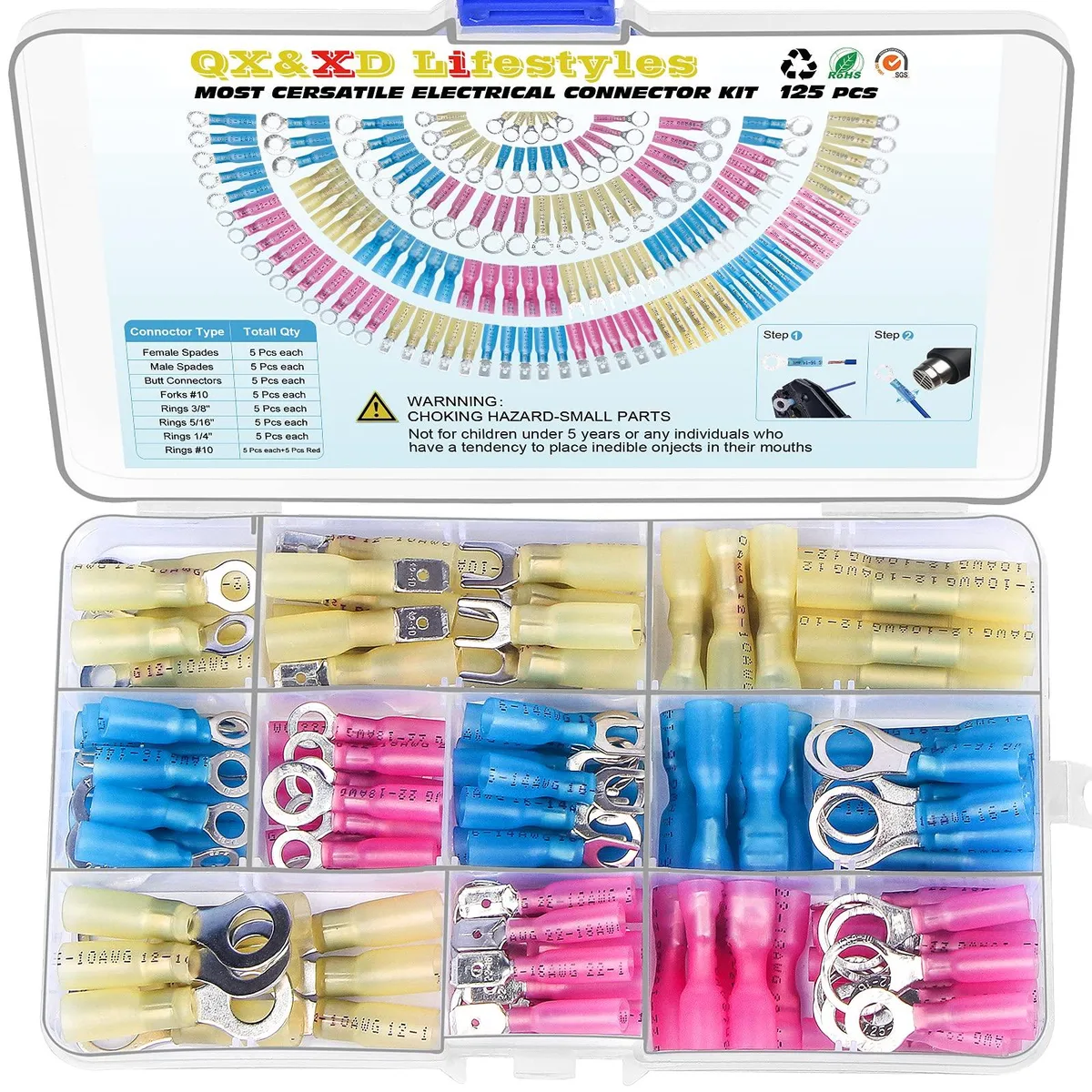  125PCS Heat Shrink Wire Cap Connectors Kit 22-10 AWG — product photo