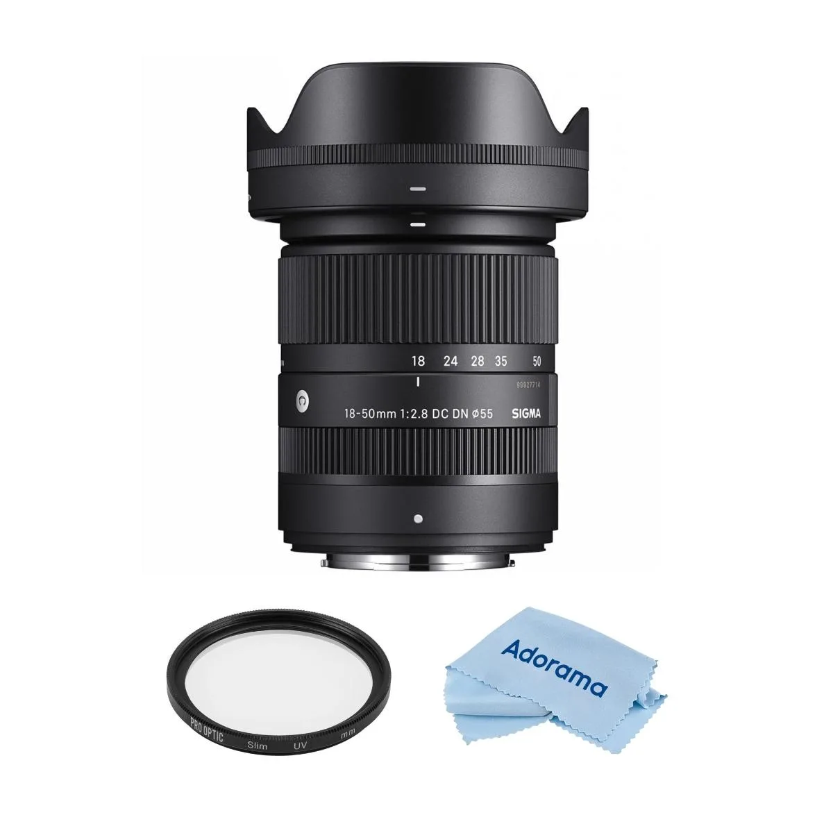 SIGMA SIGMA 18-50mm f/2.8 DC DN Contemporary Lens for Fujifilm X with 55mm UV Filter and Cloth — product photo