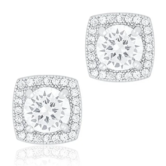 ORROUS &amp; CO ORROUS &amp; CO 18k White Gold Plated Cubic Zirconia Cushion Halo Stud Earrings 1.45 carats — product photo