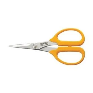 Yellow-handled straight industrial shears with stainless steel blades and enlarged bow grips