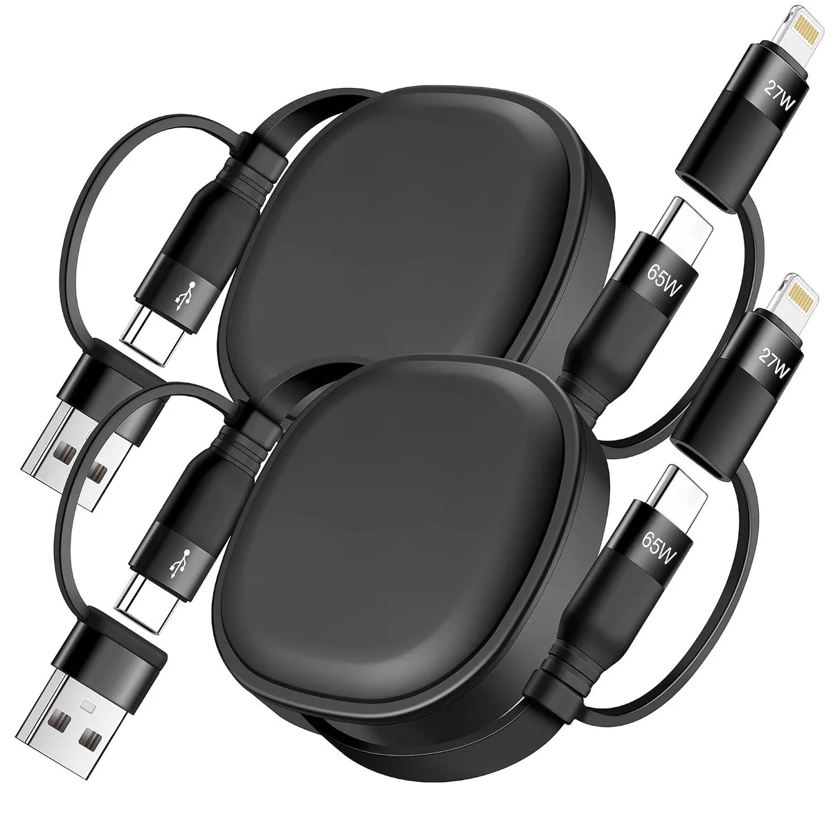 MCHOSE MCHOSE 5-in-1 Retractable Lightning Cable 2-Pack 65W USB-C .6-3.8ft — product photo