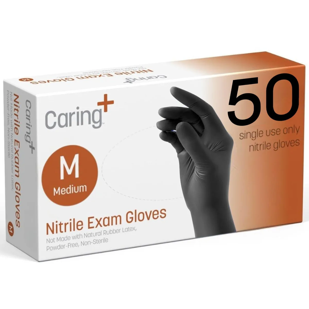  Caring Nitrile Exam Gloves 50 Count Powder Free Medium Brown — product photo