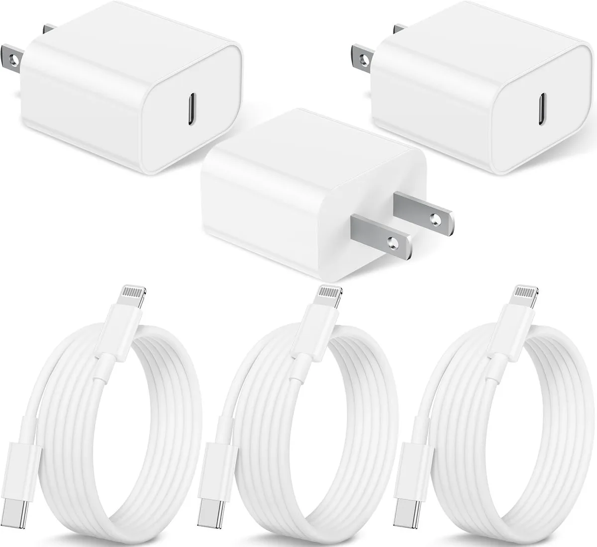 ONITOON ONITOON 3 Pack 20W USB-C Wall Charger with 6ft USB-C to Lightning Cable White — product photo