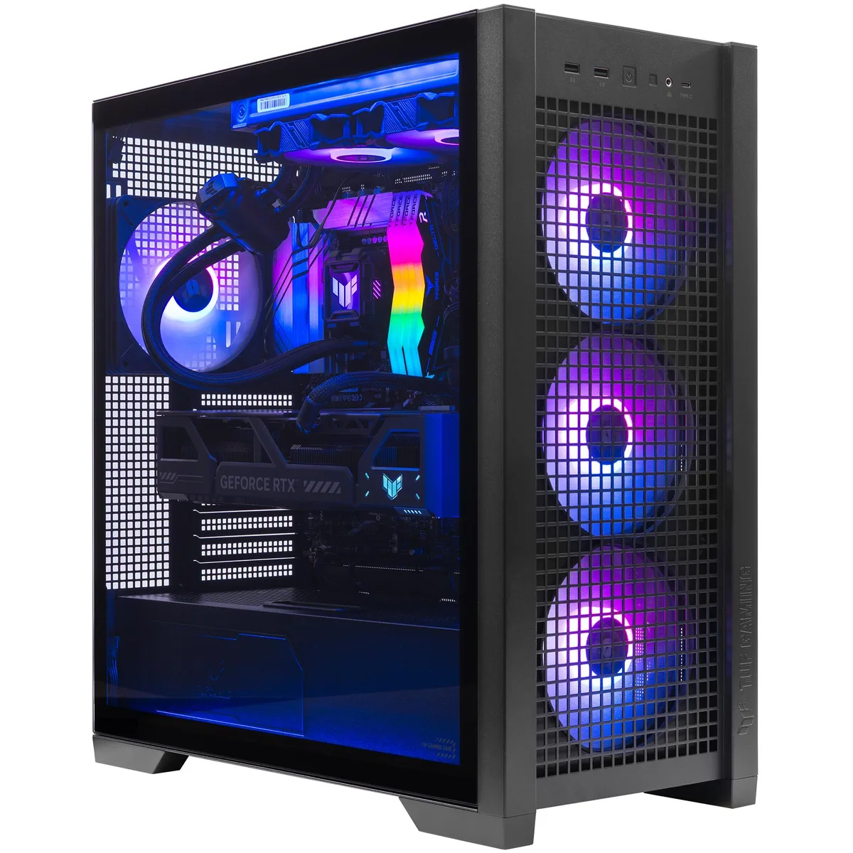 ArsenalPC ArsenalPC ASUS TUF GT302 Ryzen 7 9800X3D RTX 5080 128GB DDR5 4TB NVMe 2TB HDD 1000W Liquid Cooled Gaming PC — product photo