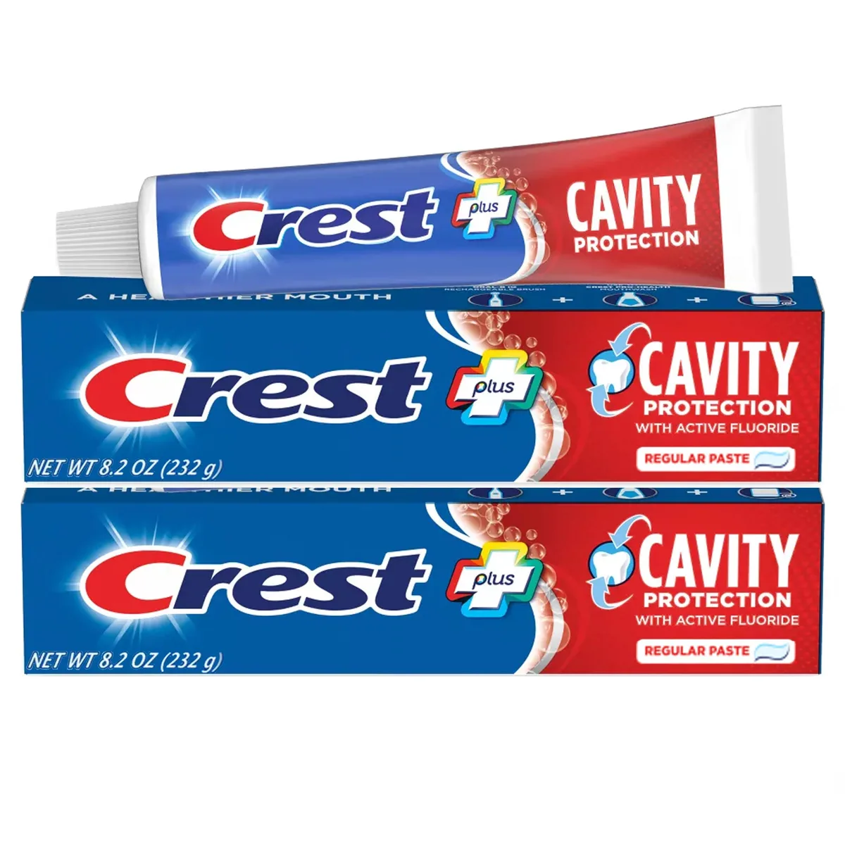 Two white toothpaste tubes in rectangular box