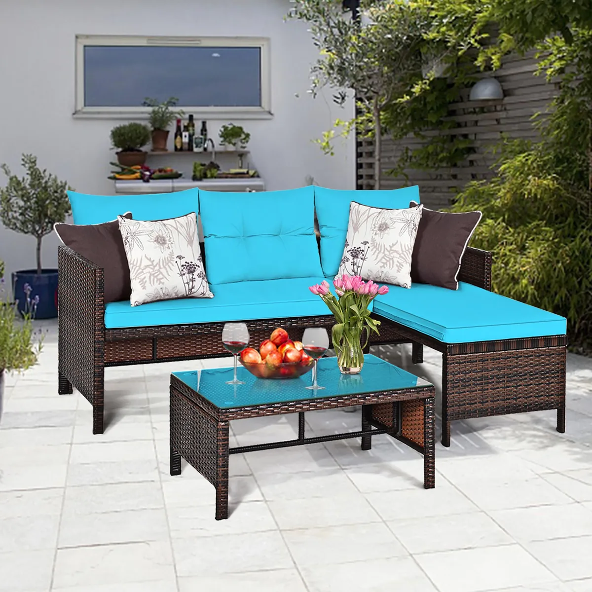 Costway Costway 3PCS Patio Wicker Rattan Sofa Set Turquoise — product photo