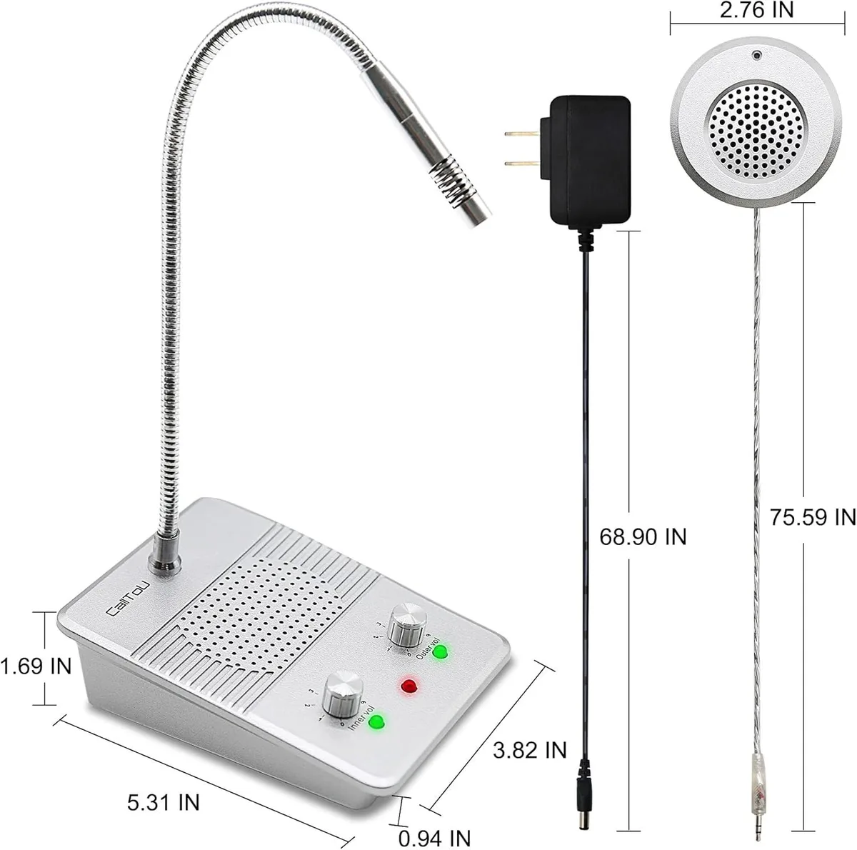 White window intercom speaker unit with shielded cable