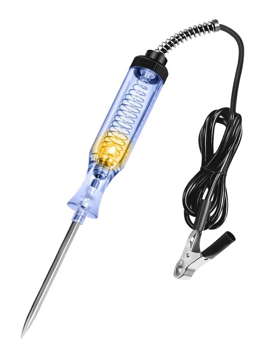 Black ABS circuit tester with sharp probe, bulb, 48 inch cord and alligator clip