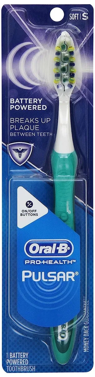 White battery powered toothbrush with soft vibrating bristles