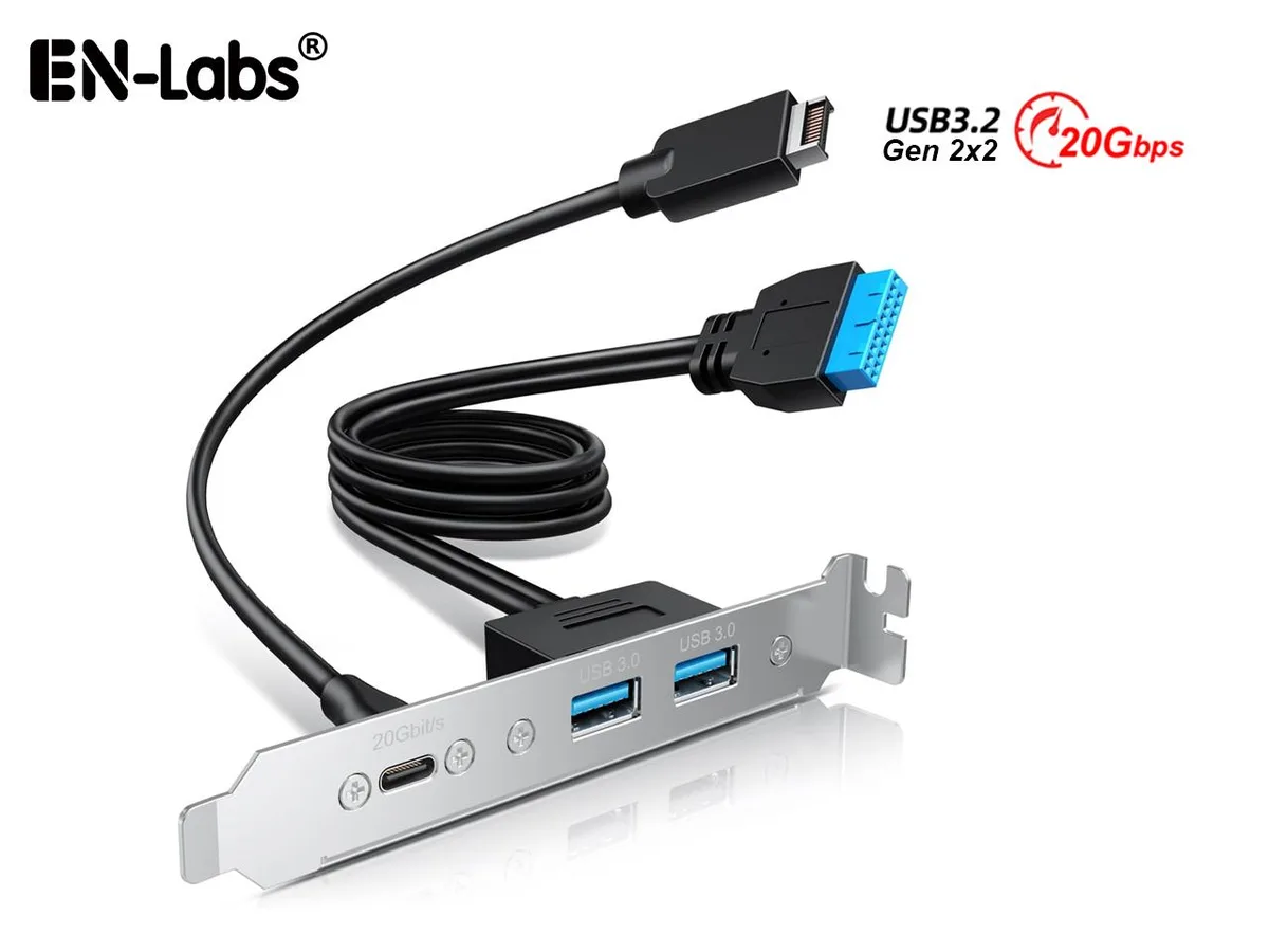 EN-Labs EN-Labs 20Gbps USB 3.2 Type-C and 2x USB-A 5Gbps Adapter Cable with PCIe Bracket — product photo