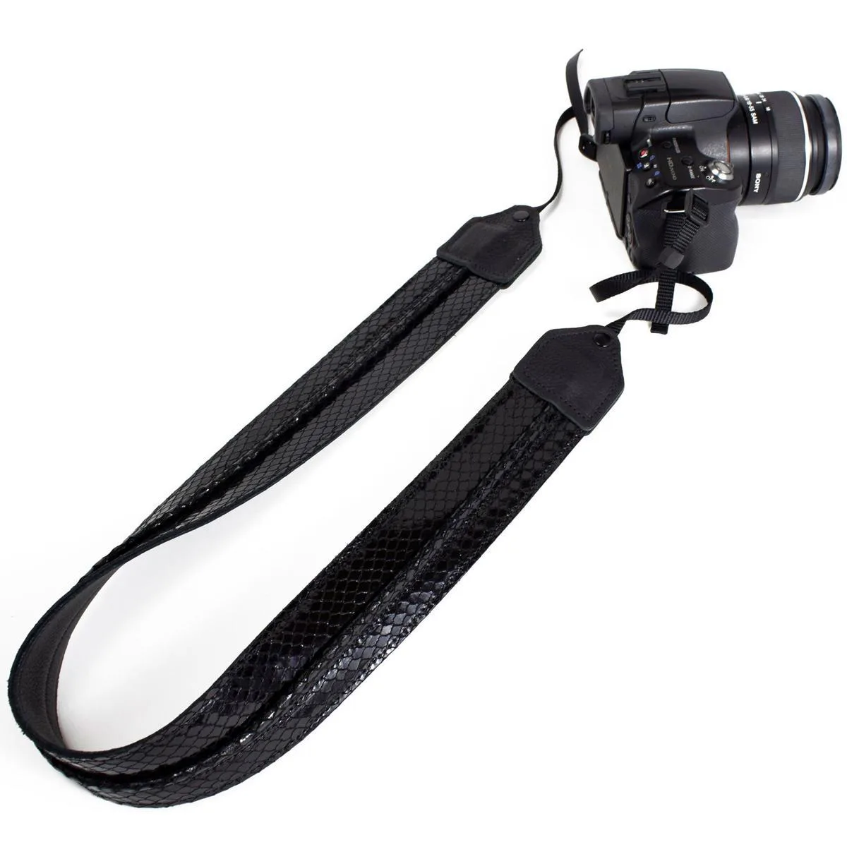 Perri's Leathers Perri's Leathers CSL-04 Snake Skin Leather Camera Strap, Black with Fold Stitch, 45 to 55 inch — product photo