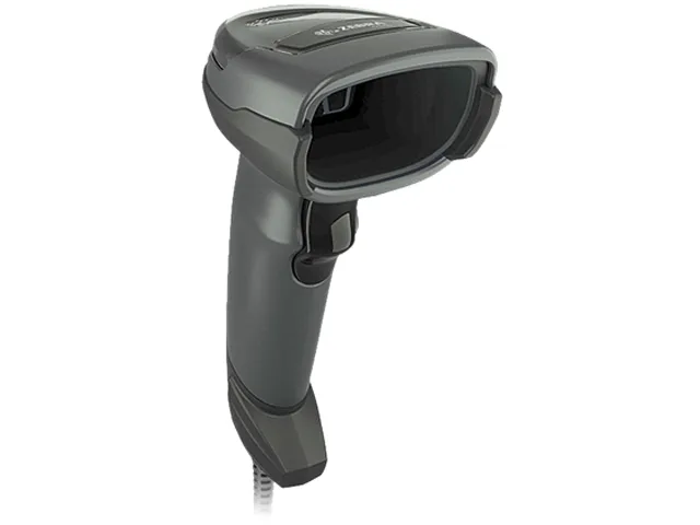 Black handheld Zebra DS4608 barcode scanner with trigger