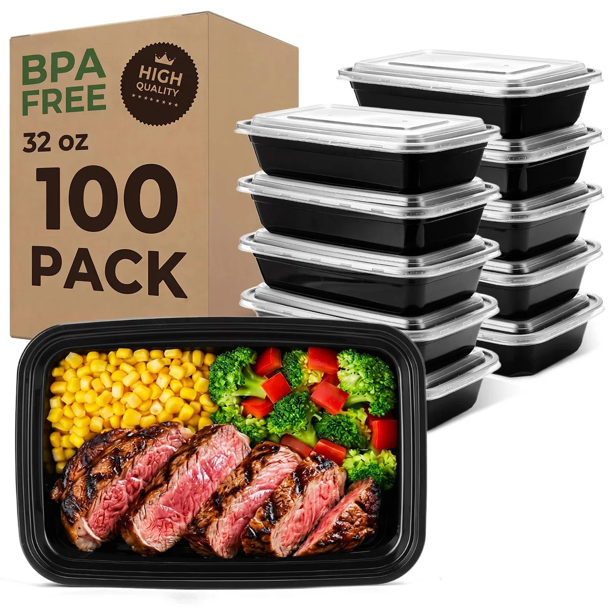 Red silicone food storage containers with lids, 100 pack, 32oz capacity, 200 pieces total