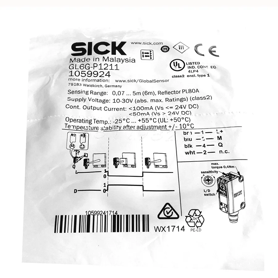 Sick Sick GL6-P1211 Photoelectric Sensor PNP 12x31.5x21mm 6m Range 10-30V DC IP67 — product photo