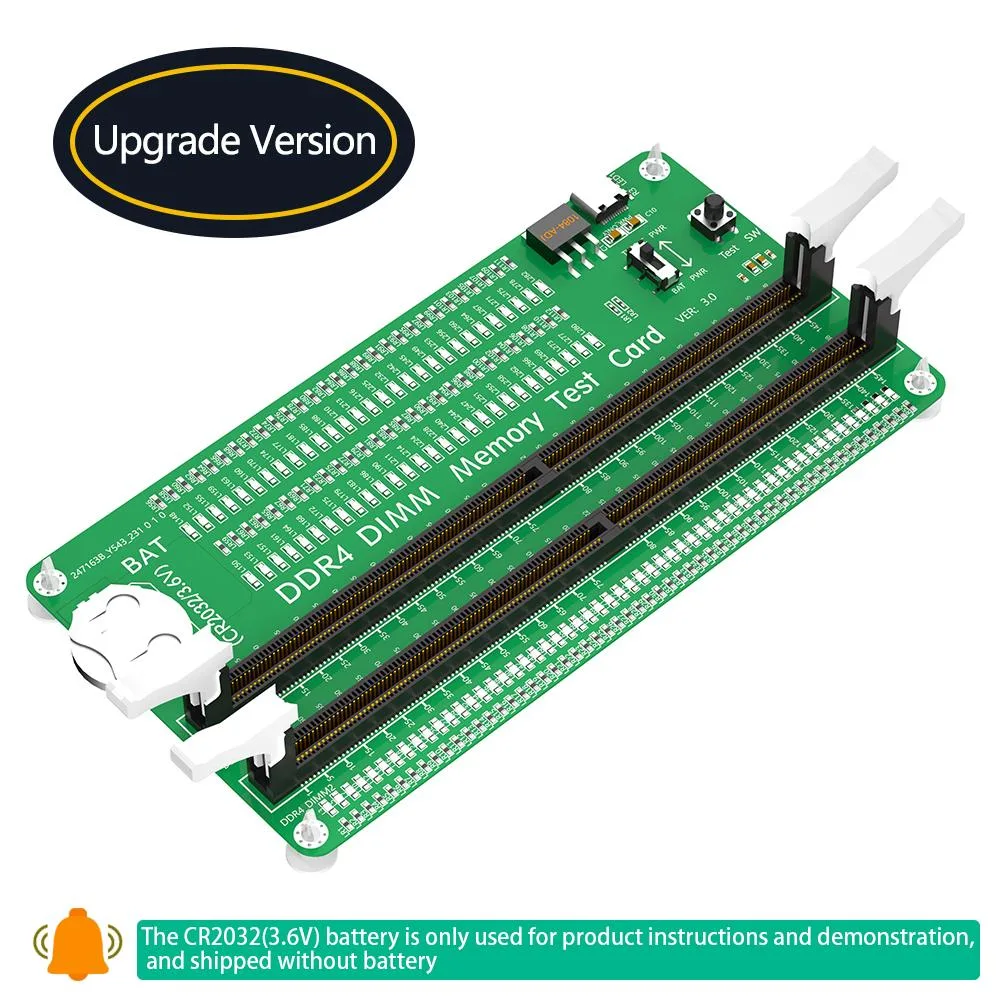 DDR4 memory test card with LED indicators and USB Type C cable