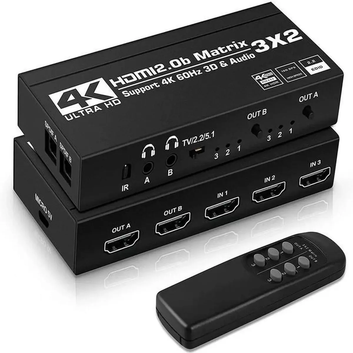 SMUGDESK SMUGDESK 3x2 HDMI 2.0 Matrix Switch 4K@60Hz Dual Audio — product photo