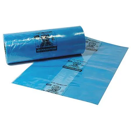 Blue gusseted poly bag roll 34 by 33 inches 4 mil pack of 50