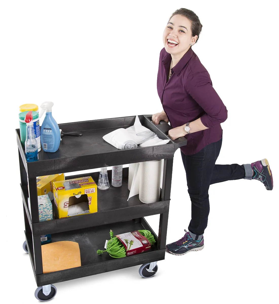 Stand Steady Stand Steady SS-EC111HD-B 32x18in 3-shelf indoor maintenance cart — product photo
