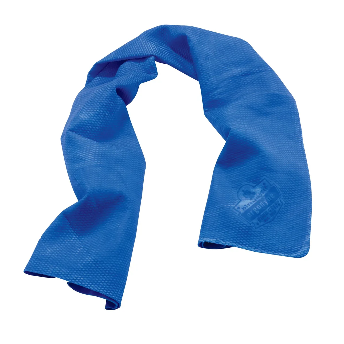 Blue microfiber cooling towel, 13 by 29.5 inches, soft rectangular fabric