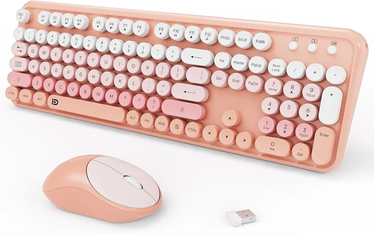 usbroway usbroway Wireless Keyboard Mouse Combo 2.4GHz Full-Size Retro Round Keycaps — product photo