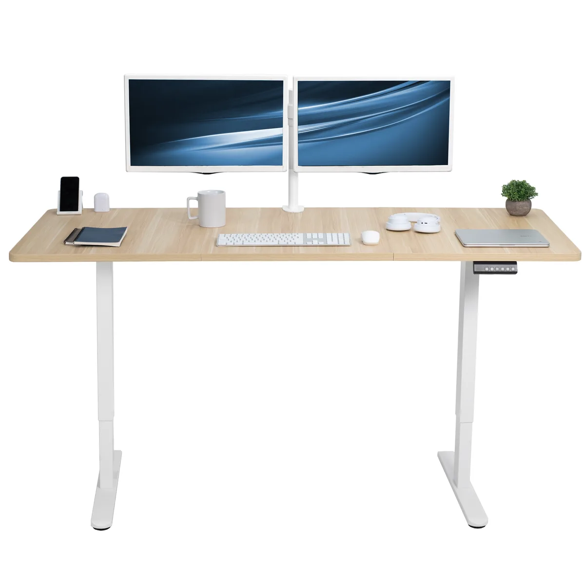 VIVO VIVO Electric Dual Motor 71 x 30 Standing Desk Light Wood White Frame office furniture — product photo