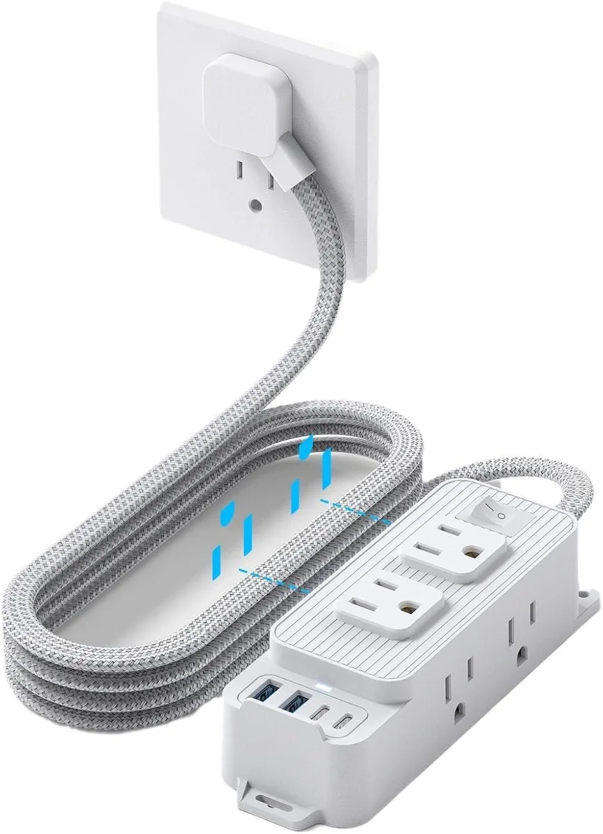 Werleo Werleo 10-in-1 Power Strip 6 Outlets 4 USB 5Ft Braided Cord Flat Plug Wall Mount — product photo