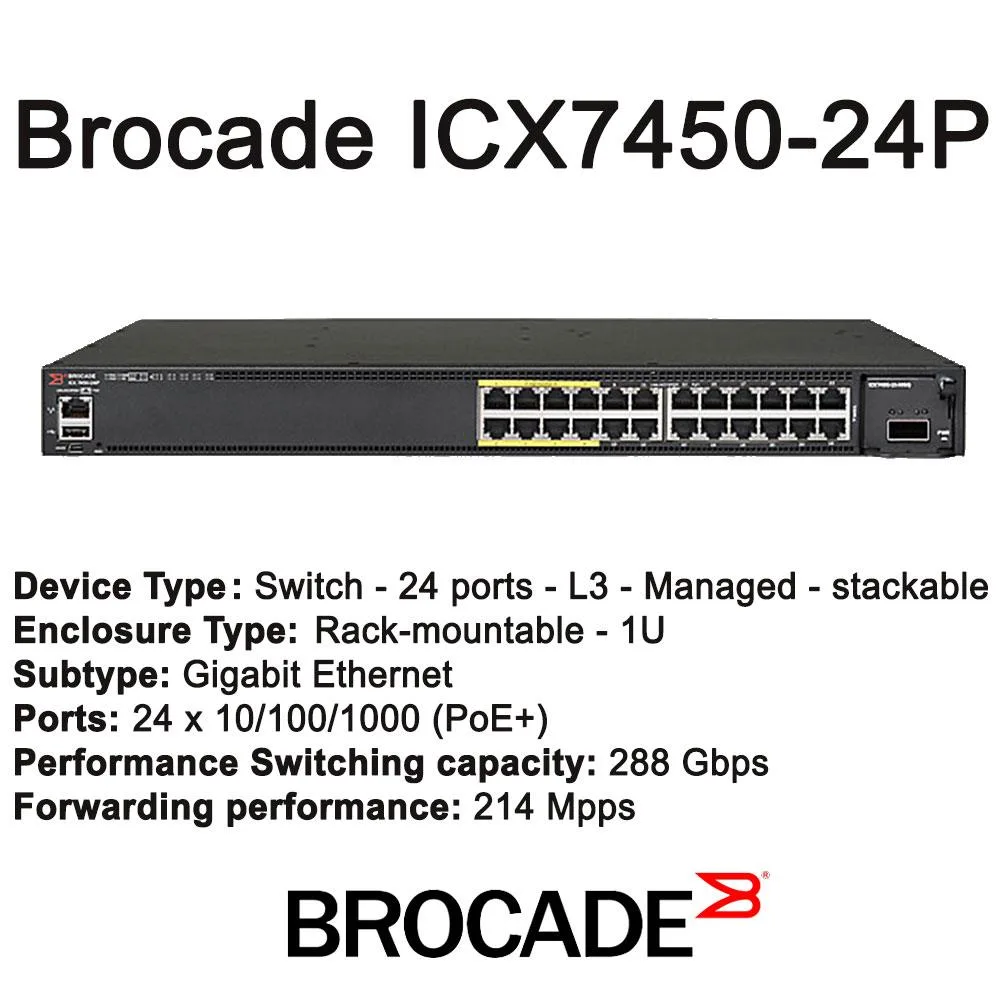 Brocade Brocade ICX7450-24P 24-port PoE network switch — product photo