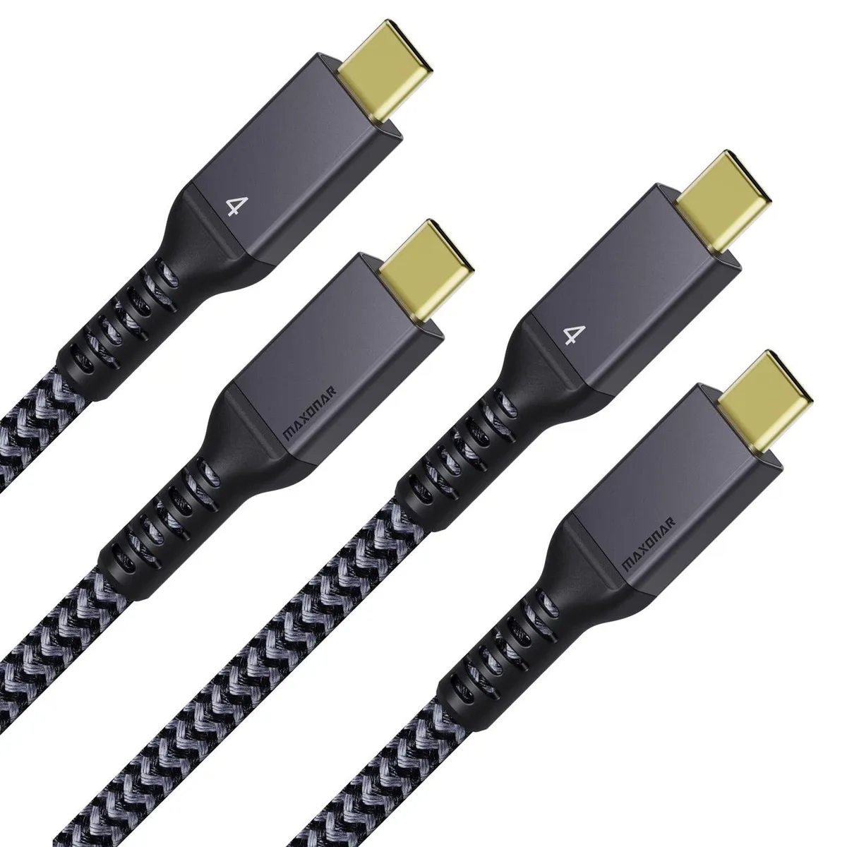 Two black USB-C to USB-C cables coiled together, each 3.3 feet long