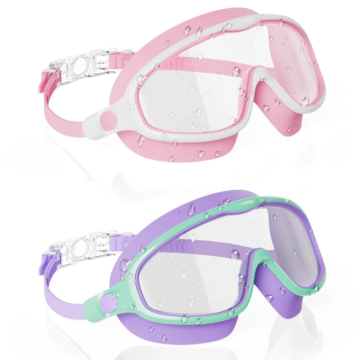 Aegend Kids Swim Goggles 2-Pack Pink &amp; Purple Ages 3-14 — product photo