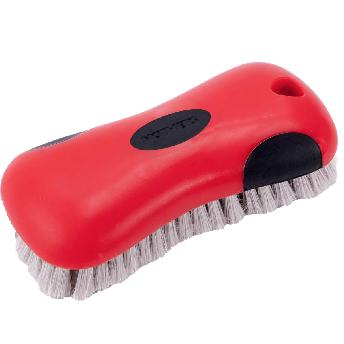 Red upholstery brush with soft flagged bristles and rubber grip handle
