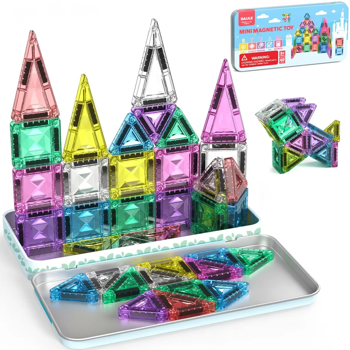 Mini Magnetic Tiles 40-piece set with iron case — product photo