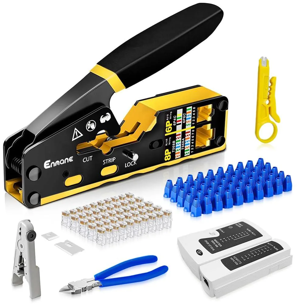 Ethernet Crimping Tool Kit RJ45 RJ11 CAT5 CAT5e CAT6 50PCS Connectors Wire Cutter — product photo