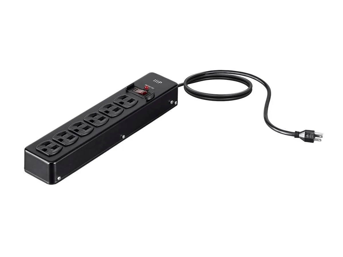Monoprice Inc. Monoprice 135098 Heavy Duty 6-Outlet Metal Surge Protector 540 Joules 6ft Cord Black — product photo