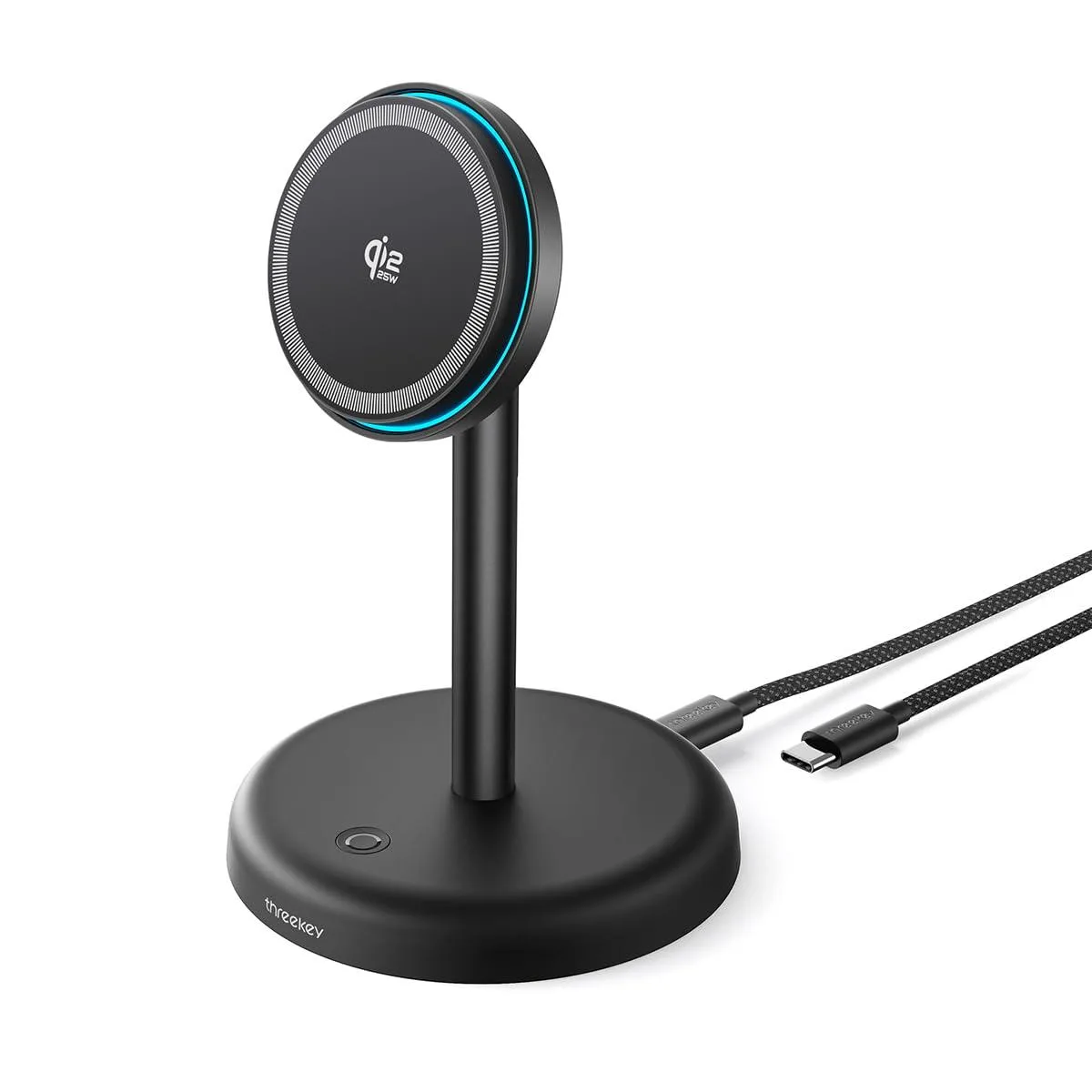 Magnetic charging stand with cooling fan and blue LED light, adjustable tilt 20 to 90 degrees