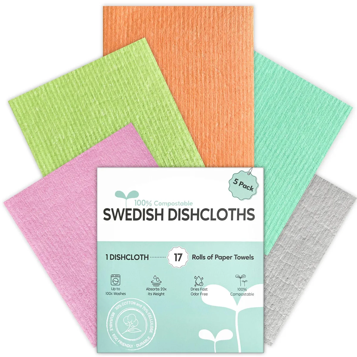  3M Swedish Dishcloths 5 Pack White 8 in x 7 in x .2 in — product photo