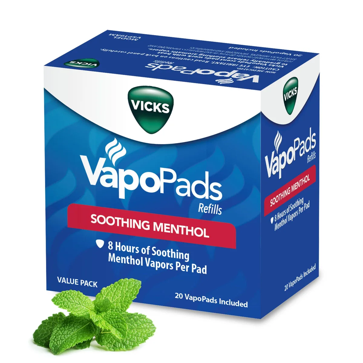 Rectangular cardboard box containing twenty menthol scent pads