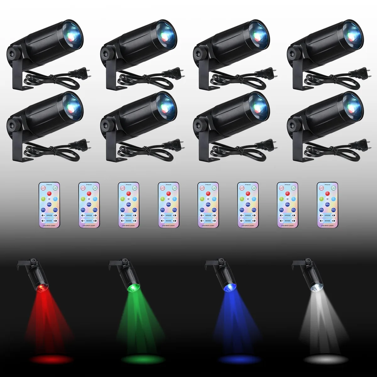Yescom USA, Inc. Yescom USA, Inc. 8 Pack 20W LED Pinspot Light RGBW Remote 180° Bracket Party Supply — product photo