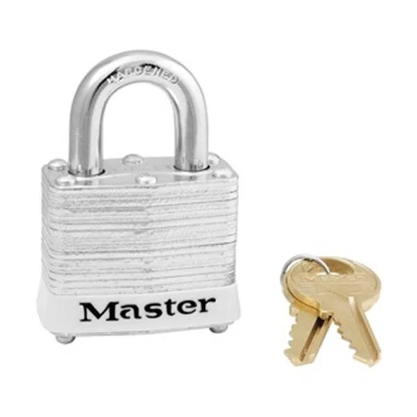 White laminated steel safety padlock with open shackle