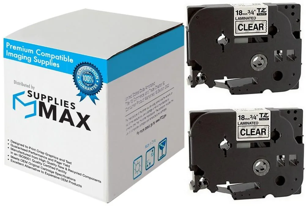 SuppliesMax SuppliesMax TZE-141 2-pack black on clear laminated label tape — product photo