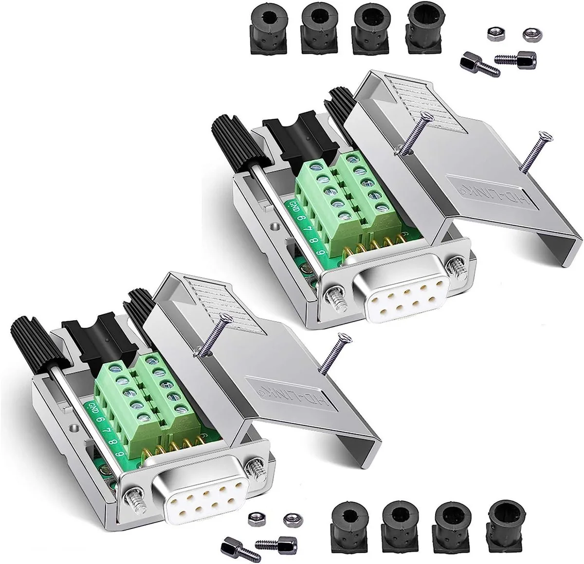 BONAEVER BONAEVER 2PCS DB9 Breakout Connector Solderless Silver — product photo