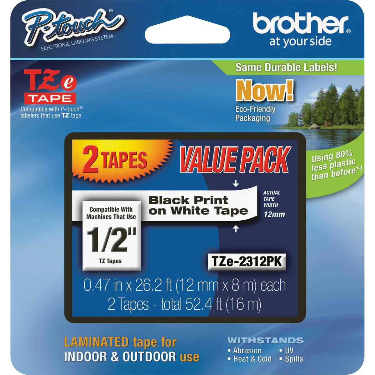 Brother Brother TZE2312PK pos accessory black on white 12mm x 8m 2 pack — product photo