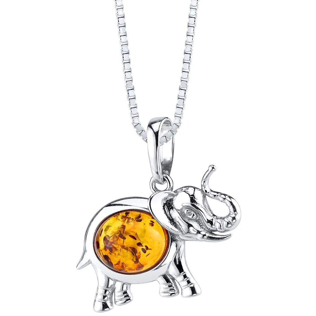 Oravo Oravo Baltic Amber Elephant Pendant Necklace Sterling Silver 18" 925 Cognac SP11354 — product photo