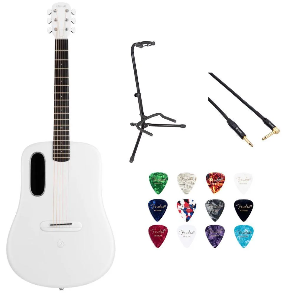 Lava Lava ME 4 Carbon 38" Acoustic-Electric Guitar White Bundle with Stand Cable Picks — product photo