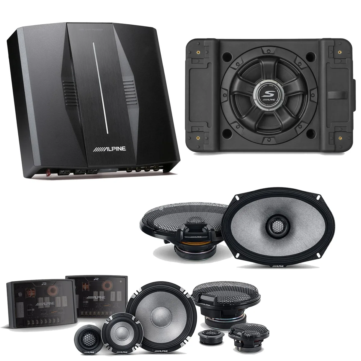 Alpine 8-channel amp bundle with 10 subwoofer 6x9 and 6.5 speakers