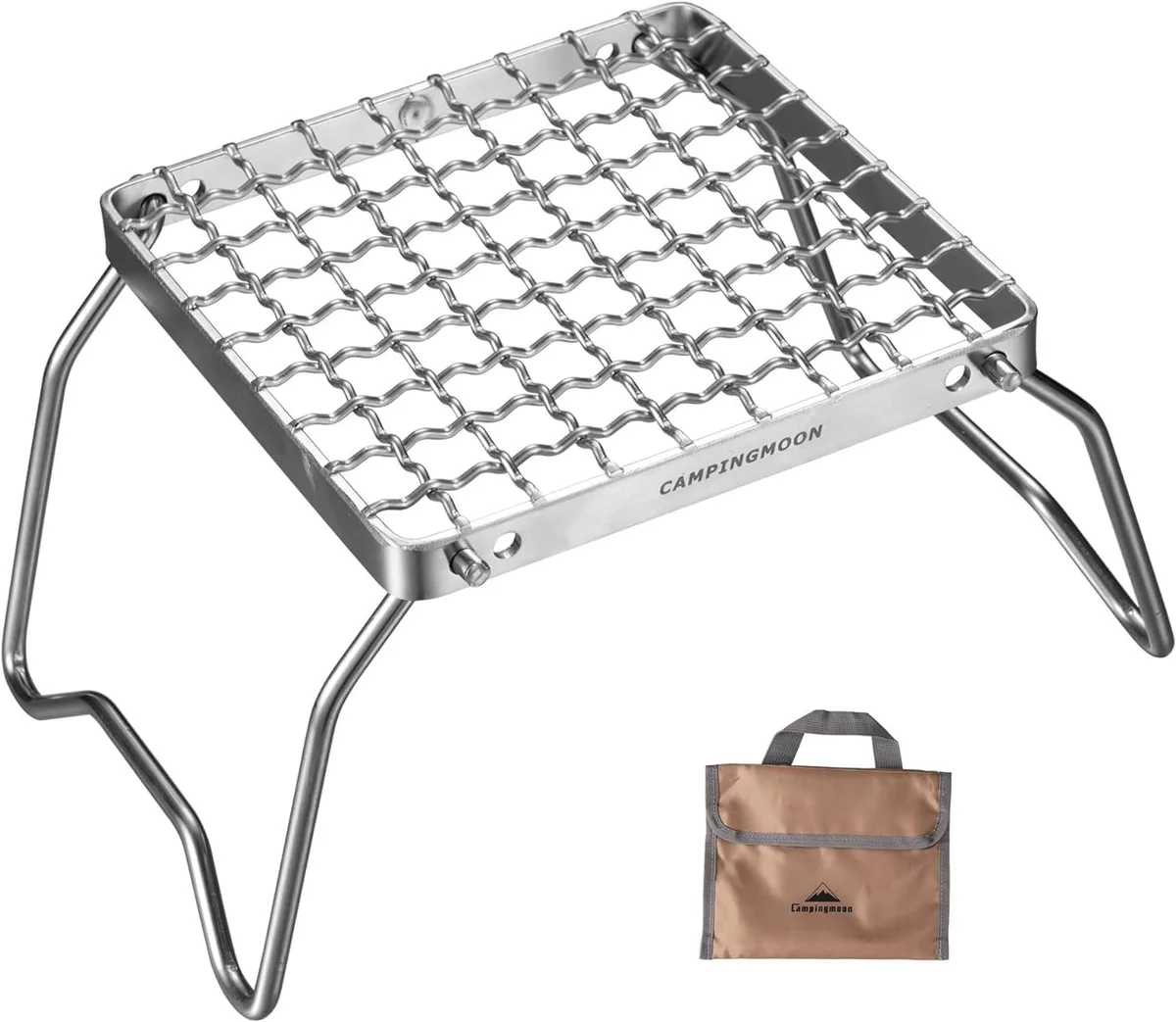 Square 304 stainless steel wire grid folds flat, 16 cm sides, 1.1 lb with carry bag